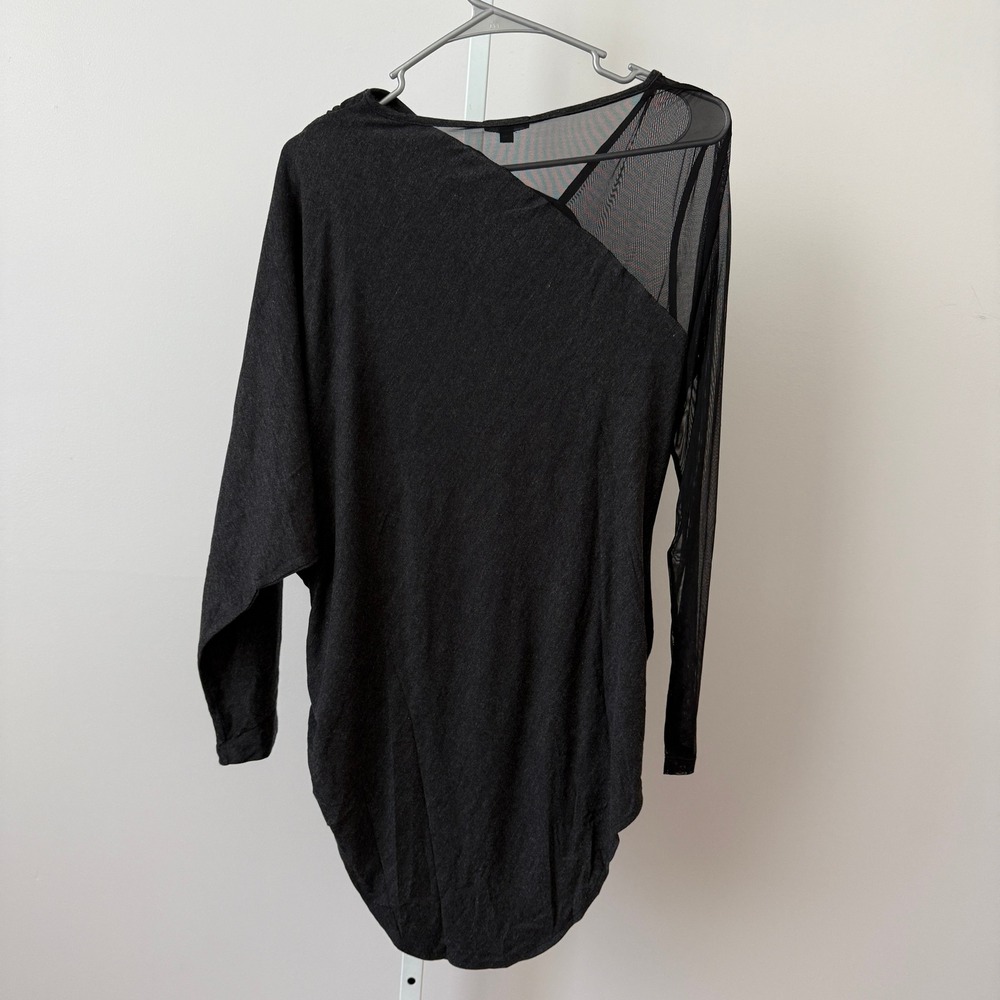 Michi sz L Gray Mesh Asymmetrical Drape Long Sleeve Top NWT Lagenlook Witchy - Picture 7 of 7